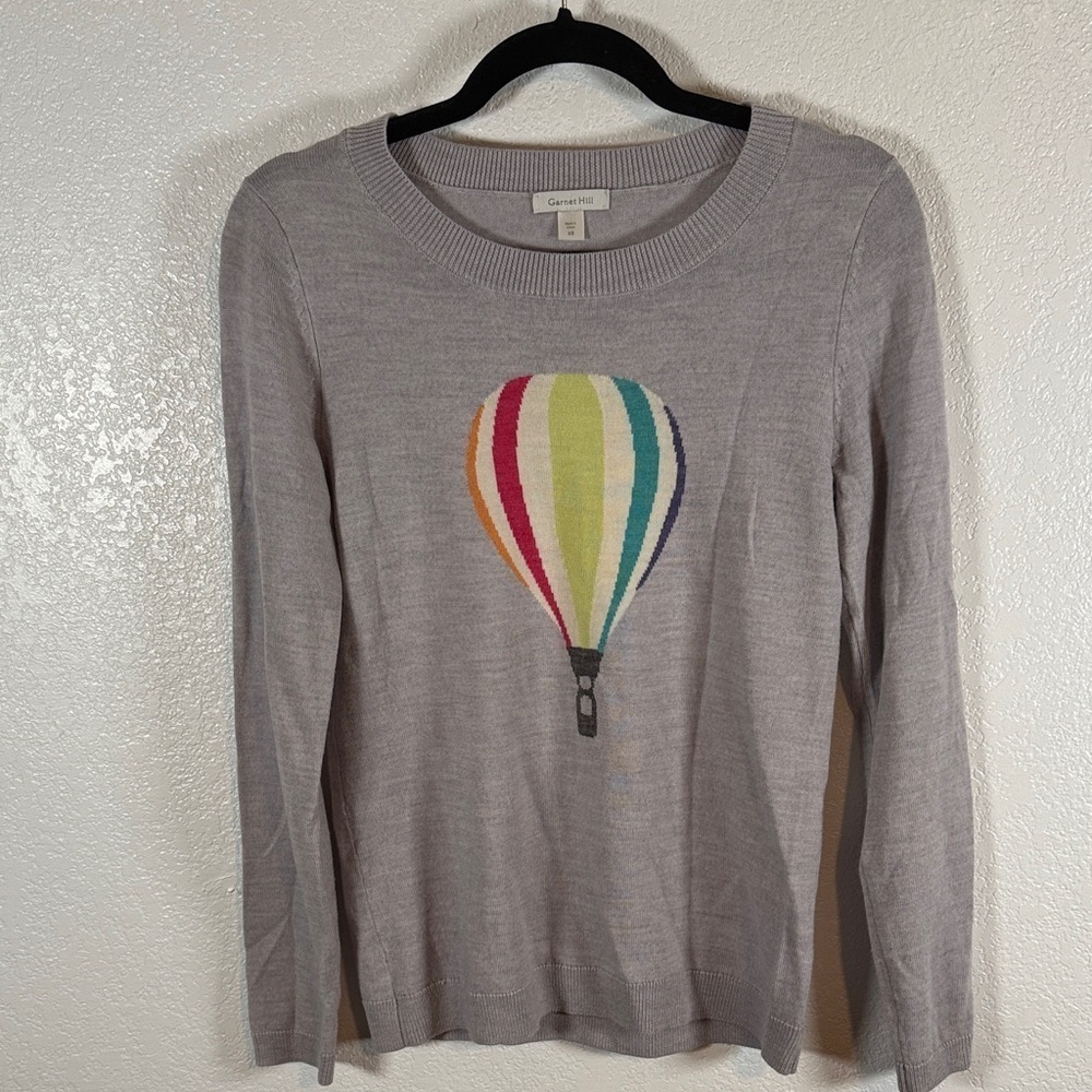 Garnet Hill Gray Hot Air Balloon Wool Crew Sweater Size XS